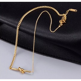 DAINTY Women Gold Plated Titanium Stainless Steel Gold Knot Heart Bar Necklace 16-18"