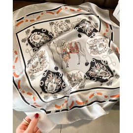 JERLA - Bufanda cuadrada de seda de morera 100% pura para el cabello, 27 x 27 pulgadas, pañuelo de seda natural para mujeres y hombres, Carro gris, 26.7”*26.7”