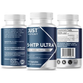 Just Potent 5-HTP Ultra 200mg | 120 Capsules - 4-Month Supply | for Sleep, Mood, and Brain Health | Fortified with SAM-e and Vitamin B6