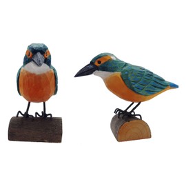 Kingfisher Free-Standing on Branch, Hand Carved, Approx. 10-12 cm | Wooden Bird Decorative Bird Coloured Hand-Painted Glass Eyes, Birds, Bird, Swallow Nest, Bring Good Luck