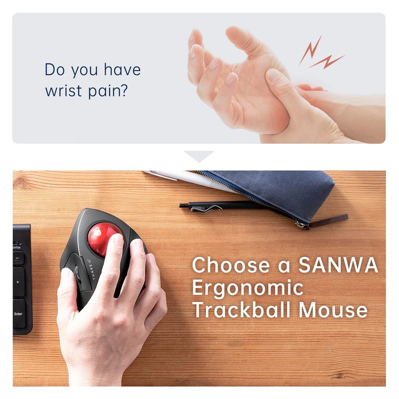 SANWA Wired Ergonomic Trackball Mouse, Optical Rollerball Mice, Programmable Silent