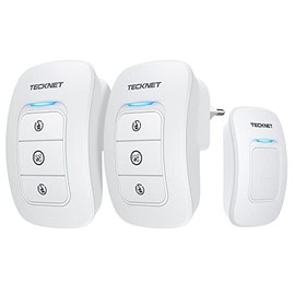 TECKNET Wireless Doorbell Set, IP65 Outdoor Waterproof Front Doorbell with 2 Plug-In Receivers, 60 Melodies, 5 Volume Levels, 400 m Range, Sockets Wireless Bell Kit