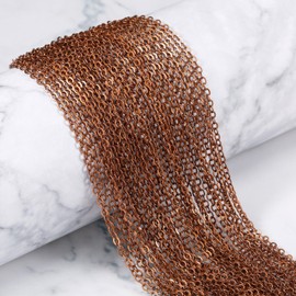 TecUnite 33 Feet Antique Red Copper Chain Link Necklace with 30 Pieces Jump Rings and 20 Pieces Clasps for DIY Jewelry Making (3x4mm)