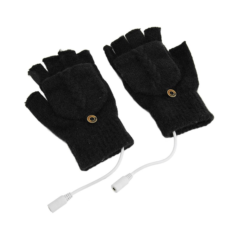 USB Heated Gloves Full Half Fold Back Warm Heated Winter