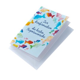 Perleberg - Confirmation card with envelope - classic confirmation card for girl and boy - confirmation cards with fish motif - simple card for confirmation 11.6 x 16.6 x 0.5 cm