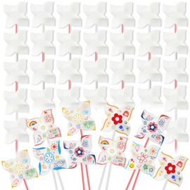 60pcs Summer Activities for Kids – DIY Paper Pinwheels Crafts, Blanks White Windmill Kits Bulk for Mothers Day, Classroom Party, Easter, Garden, Art Projects, 4th of July