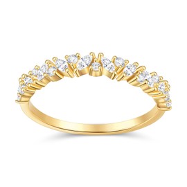 GLOQUAT 18K Gold Half Eternity Ring, Women's CZ Stones Ring, Stackable Ring, Anniversary Ring, Size 8