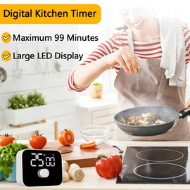 ZCTIMYI Digital Kitchen Timer for Kids, 99 Minutes CountUp Countdown Timer for Desk Classroom, Large LED Display Magnetic Timer for Cooking Teaching Meeting, Batteries not Included, White