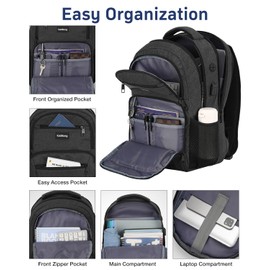 kadilong Laptop Backpack Men Book Bag for Women,School Backpacks for Teen Boys with USB Charger,Back Pack Anti Theft with 15.6 Inch Laptop Compartment for Business College High School,Black