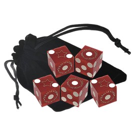 Genuine Las Vegas Casino Craps Dice Sets of 5 Matching Serial Numbers Plus Storage Pouch - Texas Station with Star Symbol (Dark Red Frosted)