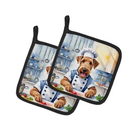 Caroline's Treasures Airedale Terrier The Chef Pair of Pot Holders Kitchen Heat Resistant Pot Holders Sets Oven Hot Pads for Cooking Baking BBQ, 7 1/2 x 7 1/2