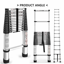 waltyotur 14.5FT / 4.4M Telescoping Ladders, Aluminum extendable, Folding Ladders, one-Button Retractable Extension Ladder, Portable Ladder for Home and Outdoor Work, Load Capacity 330 pounds