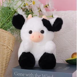 Tikwisdom Cow Stuffed Animal,Plush Cow Doll, Paw Paw Cow Plush Toy,Cartoon Cute Cow,Gift for Boys and Girls,20cm High (black)