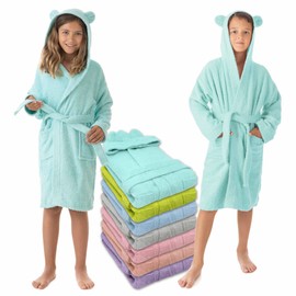 LEBENGOOD Bathrobe for Children, Girls, Unisex, Children with Ears, 100% Cotton, Oeko-Tex®, 2 Pockets, Belt, Hood, turquoise