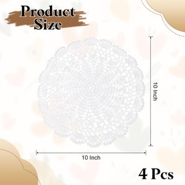 sourcing map 4Pcs Crochet Doilies, 10 Inch Handmade Crochet Table Placemats Round Lace Doilies Star Pattern Cotton Coaster for Wedding Party Decoration, White