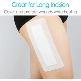 10 Pcs Extra Long Adhesive Island Dressing 4"x14" Bandage Bordered Gauze Pads for Knee Replacement Incision Post Surgery Hip Recovery Back Surgery Breathable Bordered Wounds Cover