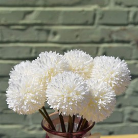Mandy's 10pcs Milk White Artificial Chrysanthemum Ball Flowers for Home Decoration Wedding and Parties (Vase not Include)