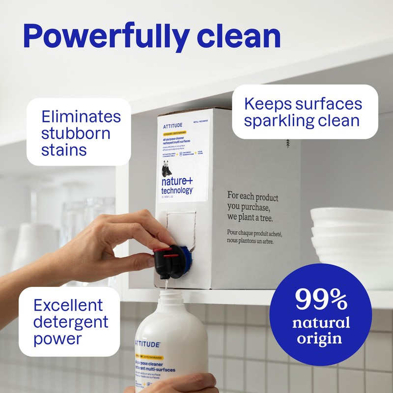 ATTITUDE All-Purpose Cleaner Refill, EWG Verified, Plant-Based & Vegan, Multi-Surface