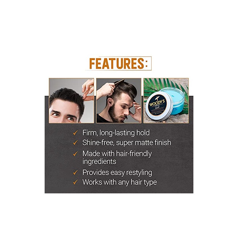 Woody's Matte Finish Clay For Men, Styling, 3.4 Oz