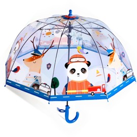 Kids Clear Bubble Kid Umbrella - Transparent Dome Canopy See Through Child - Perfect for Walking Safety - Safe with Pinch - Windproof Closure - Easy-Grip Hook Handle for Boys and Girls Small Hands