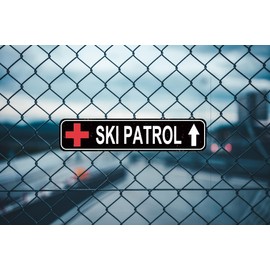 Ski Patrol Sign on Barnboard - Vintage Cabin Decor, Rustic Ski Lodge Wall Art for Winter Sports Fans, 16 x 4 Inch Metal Sign