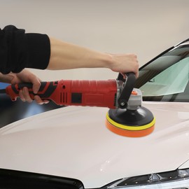 Car Polishing Machine, 1580W Handhold Rotary Polisher Set with 7 Variable Speeds 500-3300rpm, with 2 Medium Coarse Polishing Pads, 2 Waveform Sponge Pads, 1 Wool Pad (Red)