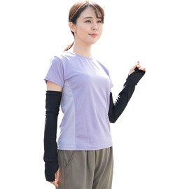 DELLING Arm Cover, Women's, UV Protection, Sports, Golf, Tennis, Sun Protection, UPF 50+, Sweat Absorbent, Quick Drying, Includes Finger Holes, For Summer, Cooling, Black