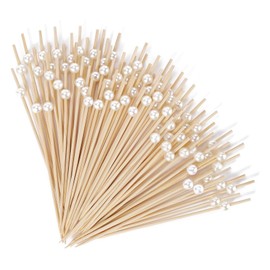 [100 PCS] Cocktail Picks Toothpicks for Appetizers - 4.7 inch White Pearl Cocktail Skewers for Appetizers, Bamboo Picks for Drink Food Fruit Party Supplies Decorations Accessories
