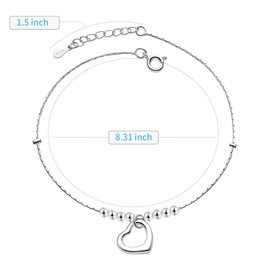 KFRS 925 Sterling Silver Indian Heart Love Beaded Ankle Bracelets Anklet for Women
