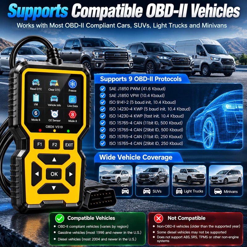 OBD2 Diagnostic Scanner for Vehicle Troubleshooting – Engine Code Reader