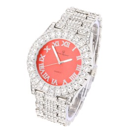 Charles Raymond Women's Big Rocks Bezel Colored Dial with Roman Numerals Fully Iced Out Watch - ST10327LA (Silver - Peach)