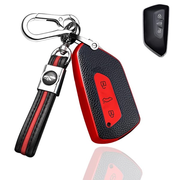 SANRILY Red TPU Leather Texture 3 Button Key Fob Cover