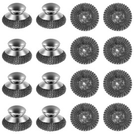 8 Pack Steel Wool Scrubber with 8 PCS Replacement Wire Pads Set Replaceable Steel Pot Scrubber Non Scratch Dish Sturdy for Cleaning Pots Pans Grills Sink