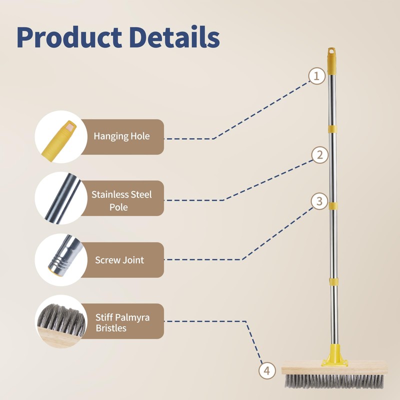 NICOFPHY Stainless Steel Deck Brushes for Scrubbing Heavy Duty, 60"