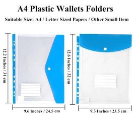 Plastic Wallets A4 Punched Pockets, 12 Pack Expandable Poly Pockets A4, Plastic Sleeves for Document Filing, Waterproof, Stationary Supplies for School, Office, Home, Travel