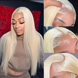 Weeybay 4x4 HD Transparent Lace Front Wigs #613 Blonde Straight Human Hair Wig 100% Unprocessed Baby Hair Blonde Color NO Smell No Tangle 32 Inch