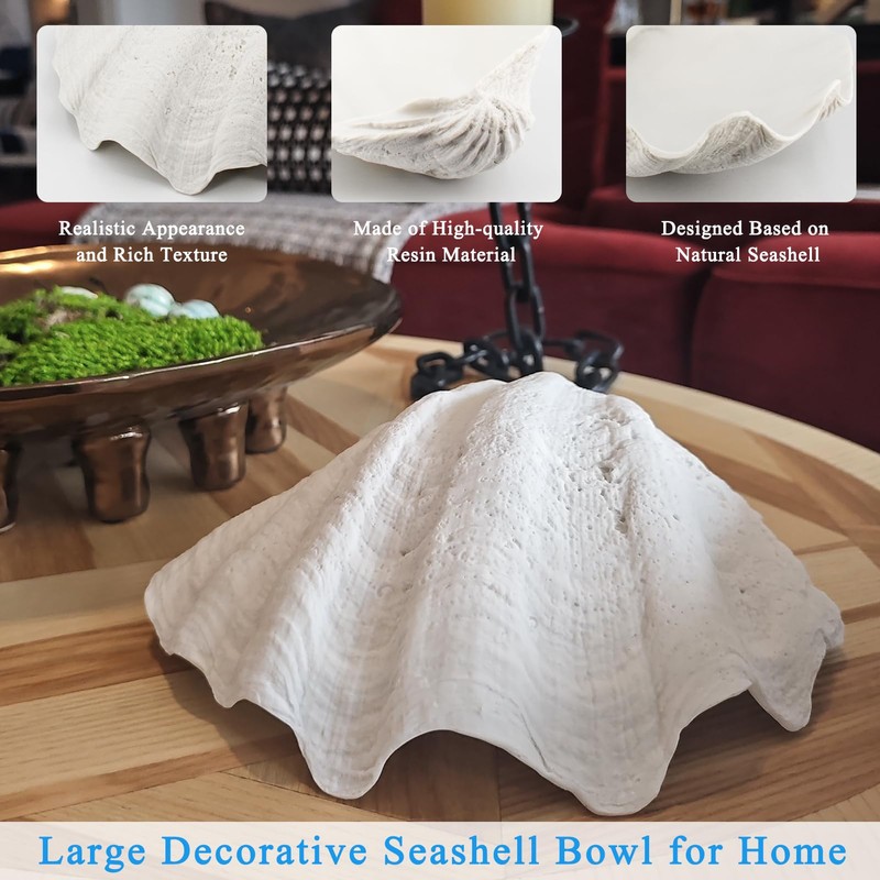 Afadorable Resin Seashell Decorative Bowl for Home Decor, Large Clam