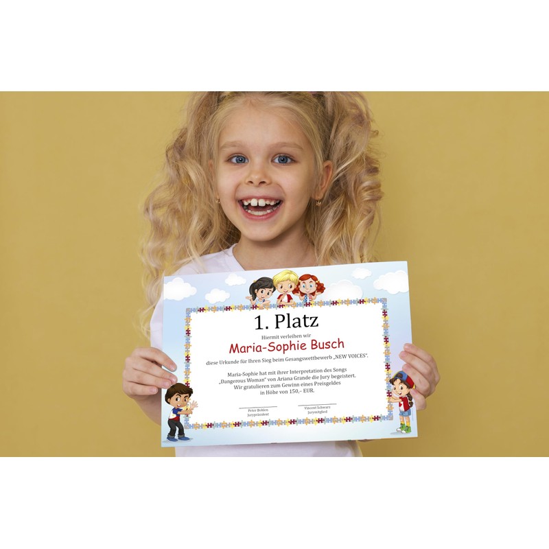 Children's Certificate Paper, 50 Sheets, Modern, for Certificates, DIN A4