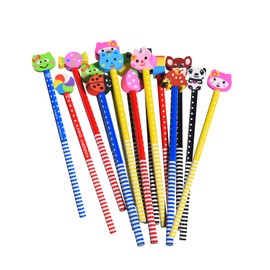 QDXATIVP 28PCS Fun Cute Pencils for Kids,Colorful Stripe with Assorted Fruit Animal Erasers Toppers,for School Office Classroom Supplies Students Children