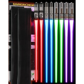 LIGHTSABER CHOPSTICKS LIGHT UP STAR WARS CHOPSTICK LED Glowing Light Saber Chop Sticks REUSABLE Sushi Sabers Cool Fun Geeky STARWARS Chop Stick Set Darth Red Green Blue Purple | 4 Pairs CASE GIFT BOX