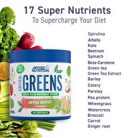 Applied Nutrition Applied Nutrition Critical Greens Powder and Superfood Blend for Gut Health Energy and Immune Support Vegan Daily Greens Juice Powder (250g - 50 Servings)