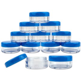 (Quantity: 500 Pieces) Beauticom 5G/5ML Round Clear Jars with Blue Lids for Scrubs, Oils, Toner, Salves, Creams, Lotions, Makeup Samples, Lip Balms - BPA Free