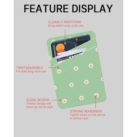 AWHSCP Phone Card Holder, Cute Leather Phone Wallet Stick On, Dual Pocket Credit Card Sticky Wallet, Compatible with Most of Cell Phone, Cute Daisy Flower