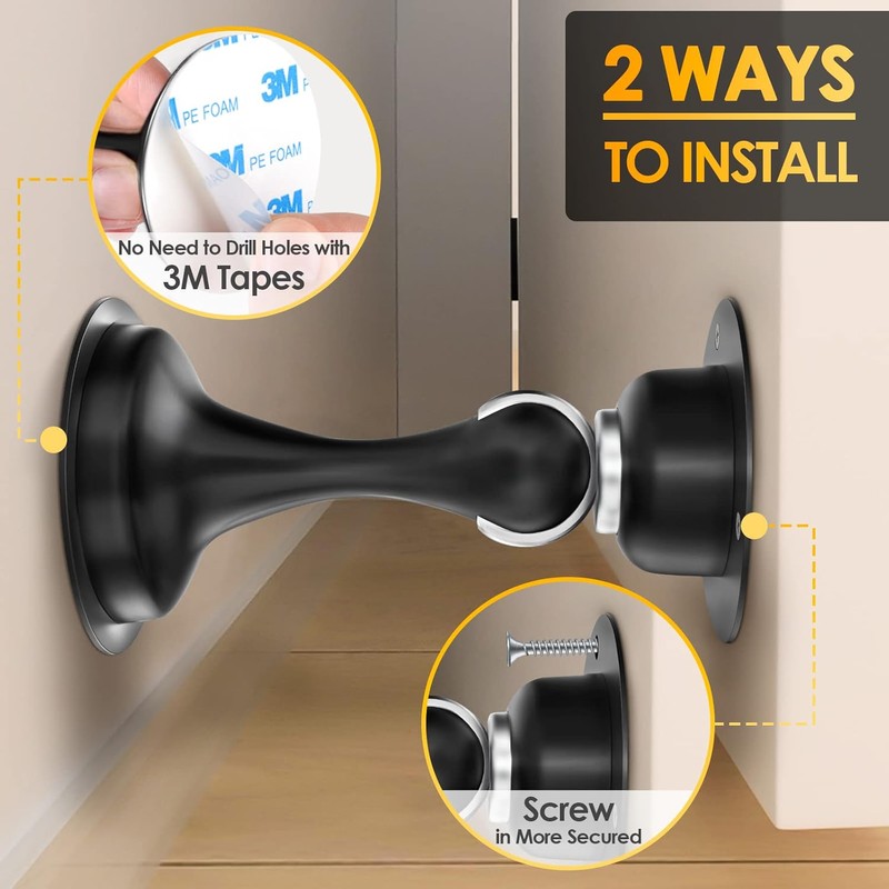 Black Magnetic Stainless Steel Door Stopper – Wall & Floor