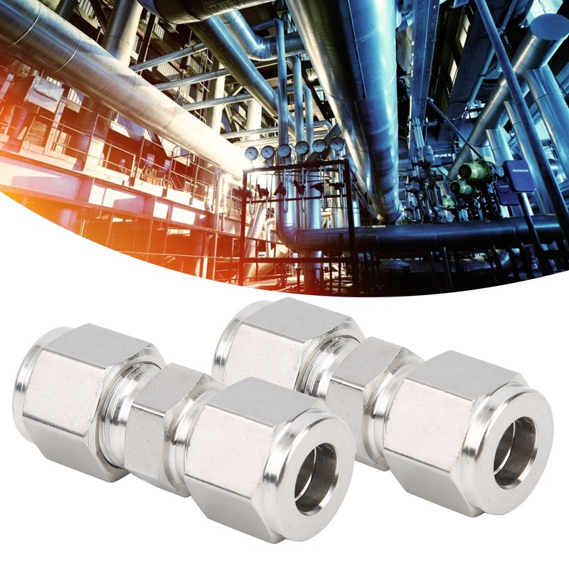 2Pcs 316 Stainless Steel Compression Fitting Straight DoubleFerrule Tube Adapter(Ф10