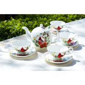 Cardinal Poinsettia Bone China 9 Piece Tea Set