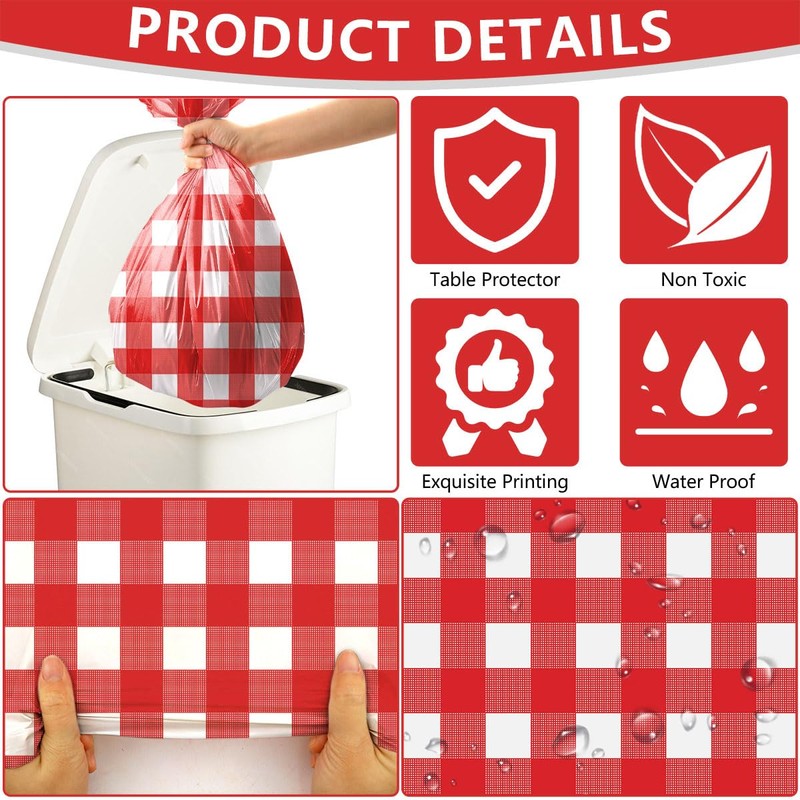 4 Pcs Red Plaid Tablecloth Plastic Red and White Checkered