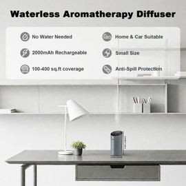 Waterless Essential Oil Diffuser for Home Car Office, Scent Diffuser with 4 Timer (1/3/6H & Off) & 3 Mist(L/M/H), Rechargeable Aromatherapy Diffuser, Portable Mini Air Aroma Diffuser, Silver Grey