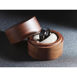 Men's Black Solid Tungsten 8mm Ring Size 6-15 - Hand Crafted Solid Walnut Box - Great Gift for Men - Perfect Wedding Band (Without Box, 7.5 US)