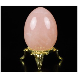 Rikoo 2.0" Rose Quartz Crystal Egg with Metal Stand, Gemstone Egg, Fine Art Sculpture, Reiki Healing Stone Statue.1287